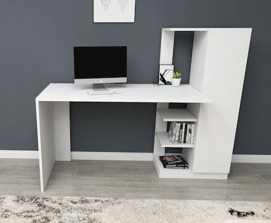 Birou pentru copii cu Bibliotecă din Melamină Alb 120x55x120cm
