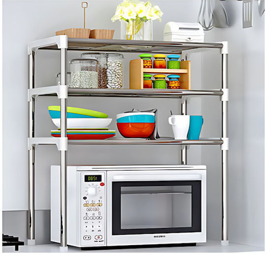 Tisch-Küchenorganizer-Ständer Metall 3 Regale 60x25x65 Silber
