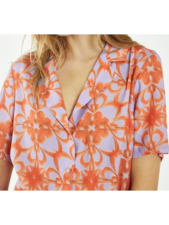 Κοντομάνικο Γυναικείο Πουκάμισο Lilac / Orange