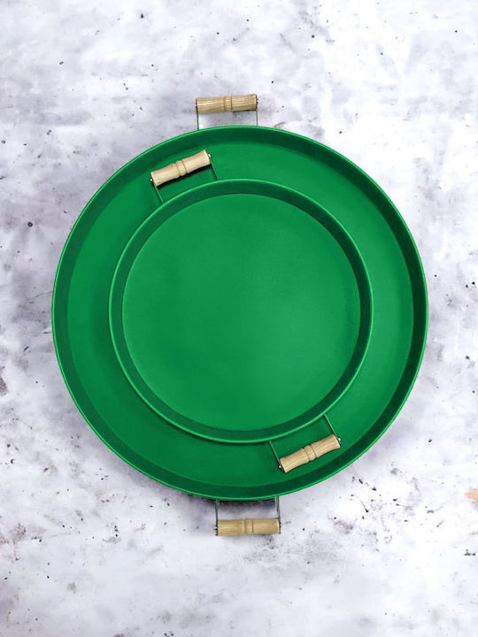 Hermia Metal Round Serving Tray in Green Color 37x37cm 289ALV1108 2pcs