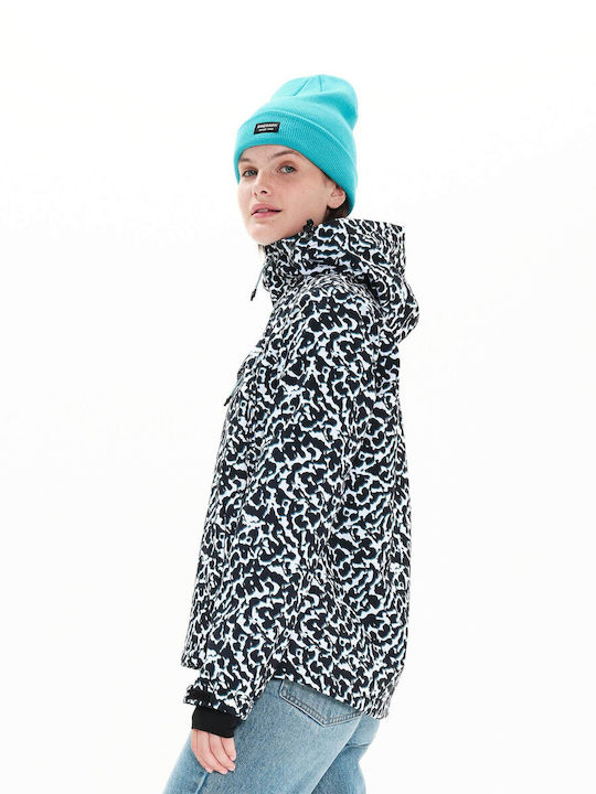 Women's Short Sports Jacket for Winter with Hood Animal Print