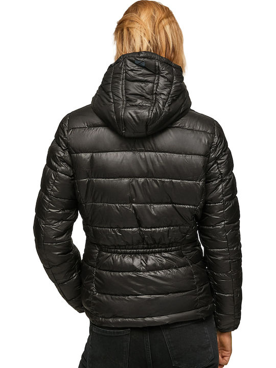 Alexa Women's Short Puffer Jacket for Winter with Hood Black