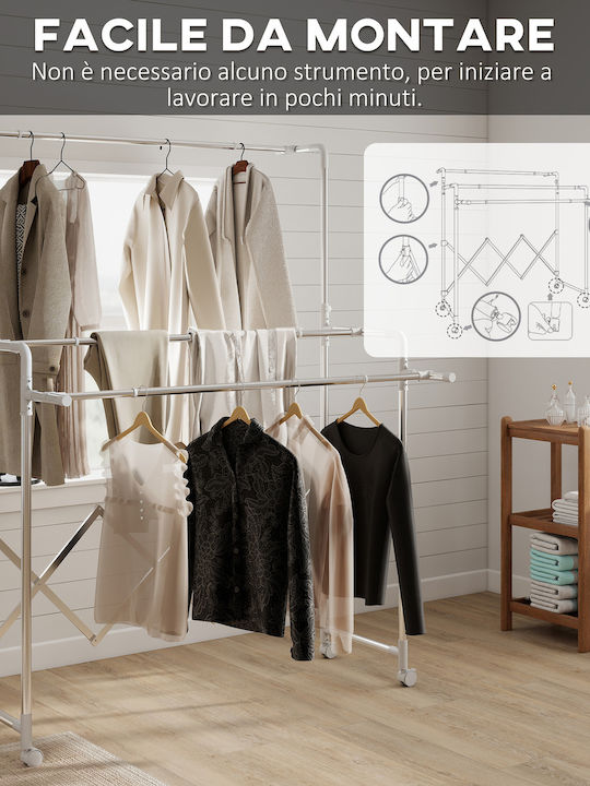HomCom Stainless Steel Folding Floor Clothes Drying Rack with Hanging Length 50m