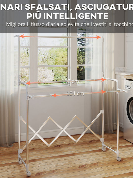HomCom Stainless Steel Folding Floor Clothes Drying Rack with Hanging Length 50m