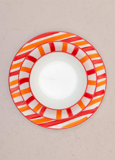 Hermia Plate Shallow Ceramic Multicolour with Diameter 30cm