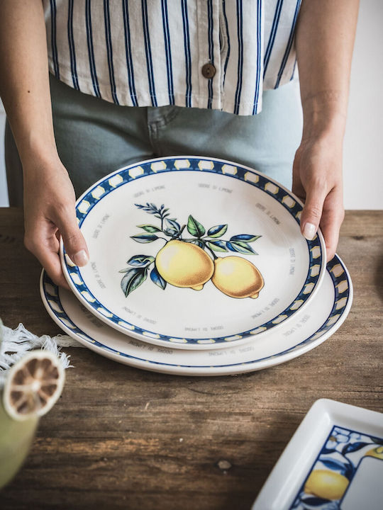 Hermia Plate Shallow Ceramic Multicolour with Diameter 30cm