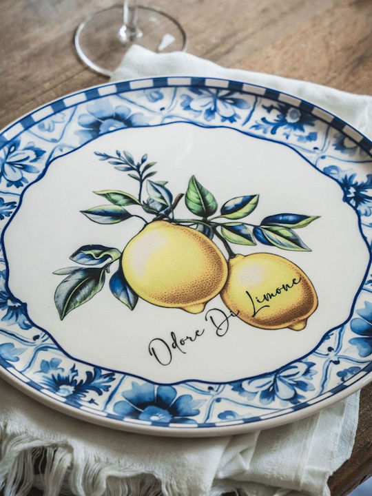 Hermia Plate Shallow Ceramic Multicolour with Diameter 30cm