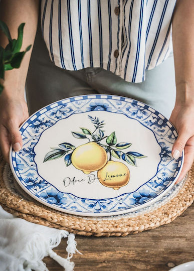 Hermia Plate Shallow Ceramic Multicolour with Diameter 30cm