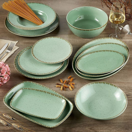 XM-Casa Plate Soup made of Porcelain Green with Diameter 23cm 6pcs
