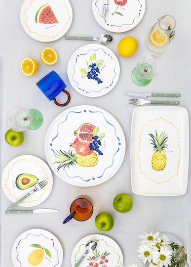 Hermia Plate Shallow Ceramic Multicolour with Diameter 30cm
