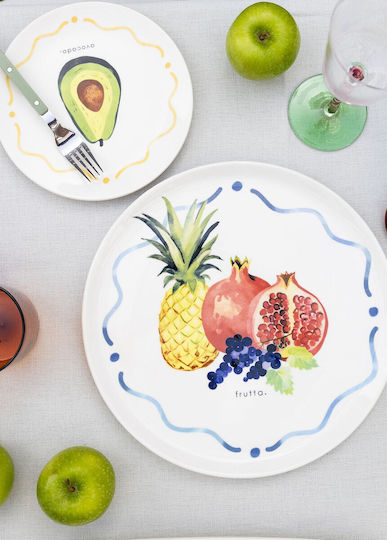 Hermia Plate Shallow Ceramic Multicolour with Diameter 30cm