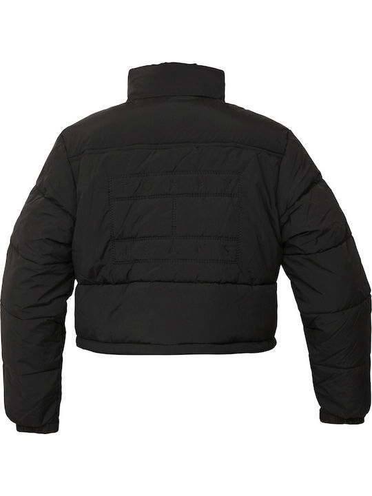 Crop Γυναικείο Puffer Μπουφάν Αδιάβροχο για Χειμώνα Μαύρο
