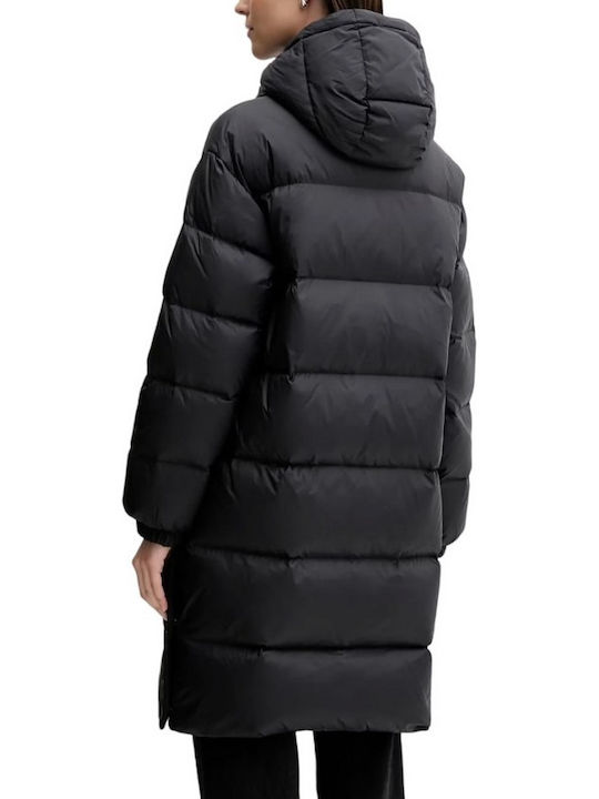 Μακρύ Γυναικείο Puffer Μπουφάν για Χειμώνα Black