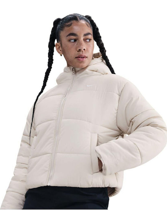 Sportswear Short Women's Puffer Jacket for Winter Ecru