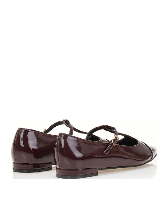 Damen Ballerinas Spitz zulaufend aus Lackleder mit Riemen in Burgundisch Farbe