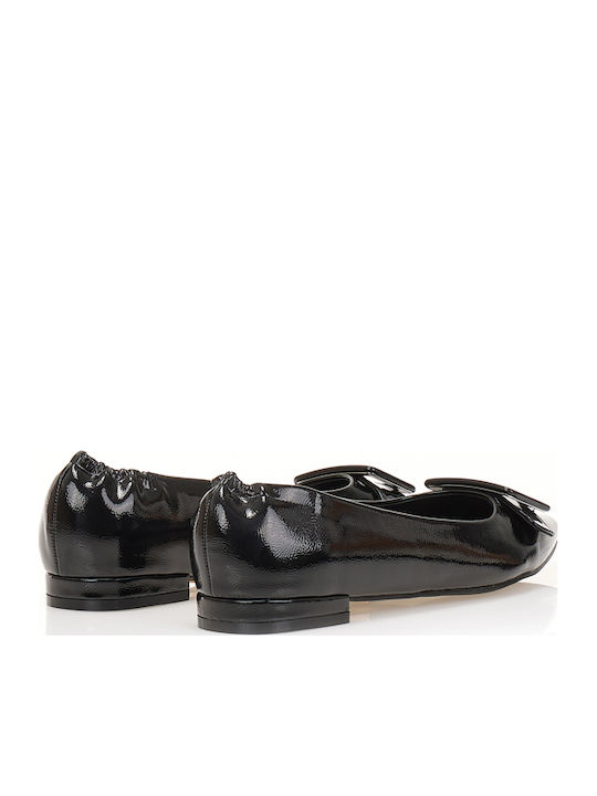 Women's Pointed Toe Ballerina Shoes In Black Patent Leather