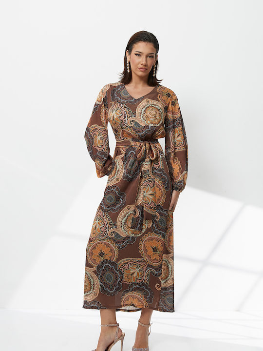 Midi Dress for Wedding / Christening Satin Brown