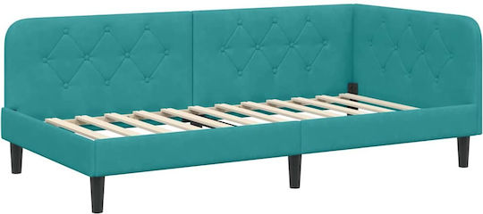 Sofa Bed Single Upholstered with Velvet Turquoise with Slats for Mattress 100x200cm 42016624