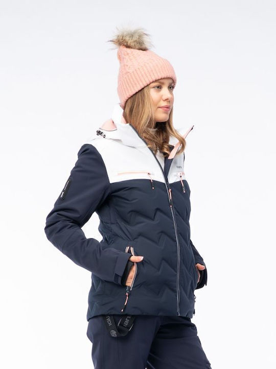 Women's Short Puffer Jacket Waterproof for Winter with Hood Beige