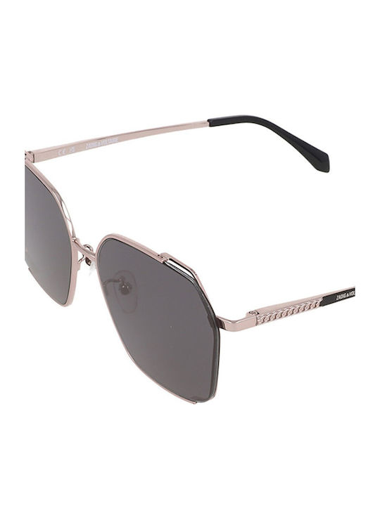 Zadig & Voltaire Unisex Sunglasses with Silver Metal Frame and Black Lens