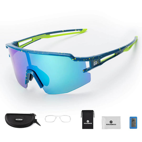 Rockbros Cycling Glasses With Blue Frame And Polarized Lenses