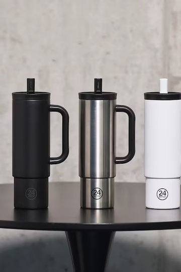 24Bottles Glass Thermos Stainless Steel BPA Free 800ml Tuxedo Black with Straw