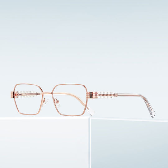 Techsuit Anti-Blue Light Glasses Reflex PC 3161 Women Rectangle Metal Frame AC Lens Rose Gold