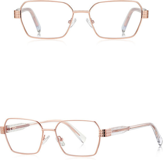 Techsuit Anti-Blue Light Glasses Reflex PC 3161 Women Rectangle Metal Frame AC Lens Rose Gold
