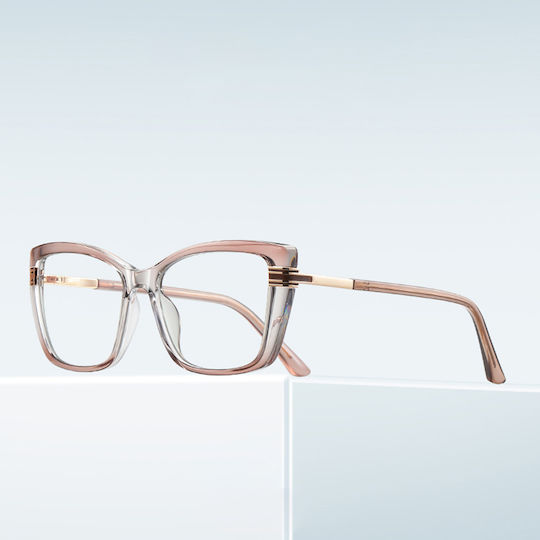Techsuit Anti-Blue Light Glasses Reflex PC 2273 Women Oversized TR90 & Metal Frame AC Lens Transparent Brown