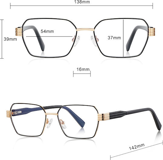 Techsuit Anti-Blue Light Glasses Reflex PC 3161 Women Rectangle Metal Frame AC Lens Rose Gold