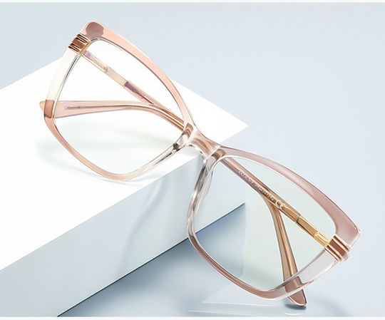 Techsuit Anti-Blue Light Glasses Reflex PC 2273 Women Oversized TR90 & Metal Frame AC Lens Transparent Brown