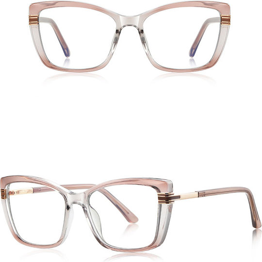 Techsuit Anti-Blue Light Glasses Reflex PC 2273 Women Oversized TR90 & Metal Frame AC Lens Transparent Brown