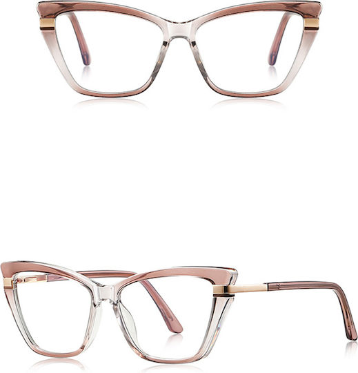 Techsuit Anti-blue Light Glasses Reflex Pc 2271 Women Rectangle Tr90&metal Frame Ac Lens Transparent Brown