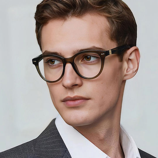 Techsuit Anti-Blue Light Glasses Reflex PC 2231 Men Round TR90 & Metal Frame AC Lens Black