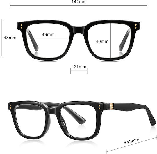 Techsuit Anti-Blue Light Glasses Reflex PC 2225 Men Square TR90 & Metal Frame AC Lens Black
