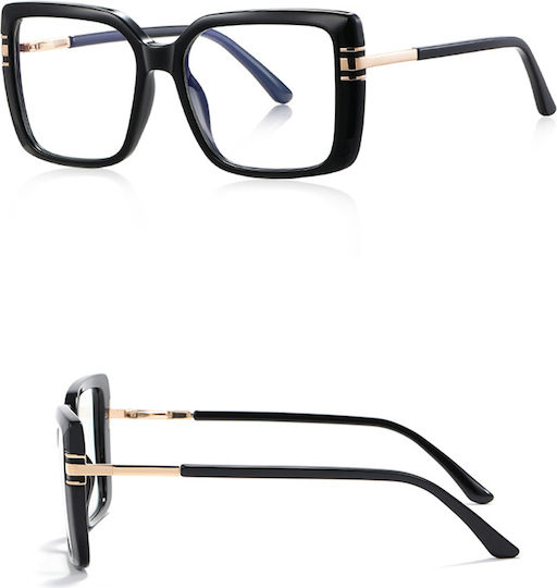 Techsuit Anti-Blue Light Glasses Reflex PC 2270 Women Oversized TR90 & Metal Frame AC Lens Black