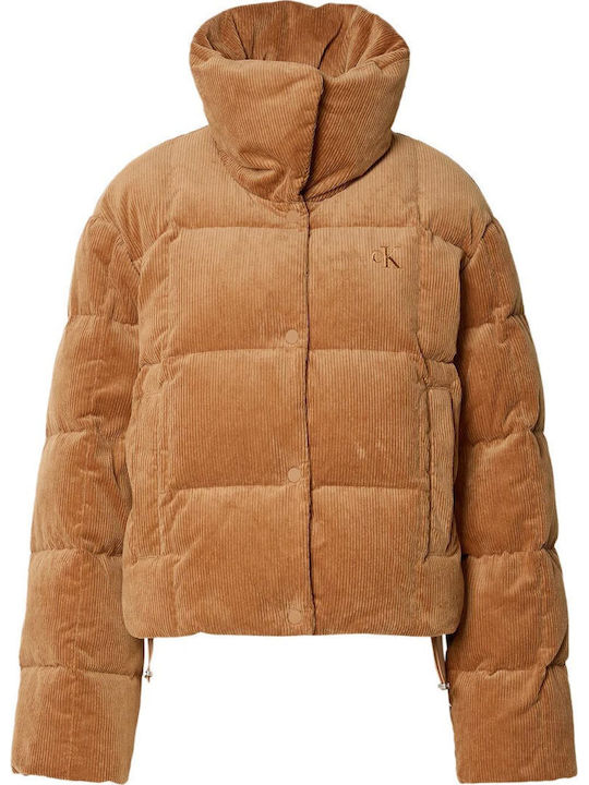 Short Women's Puffer Jacket for Winter Tabac Brown