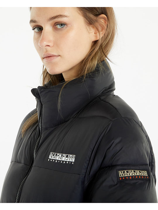 A-box Women's Long Puffer Jacket for Winter Black