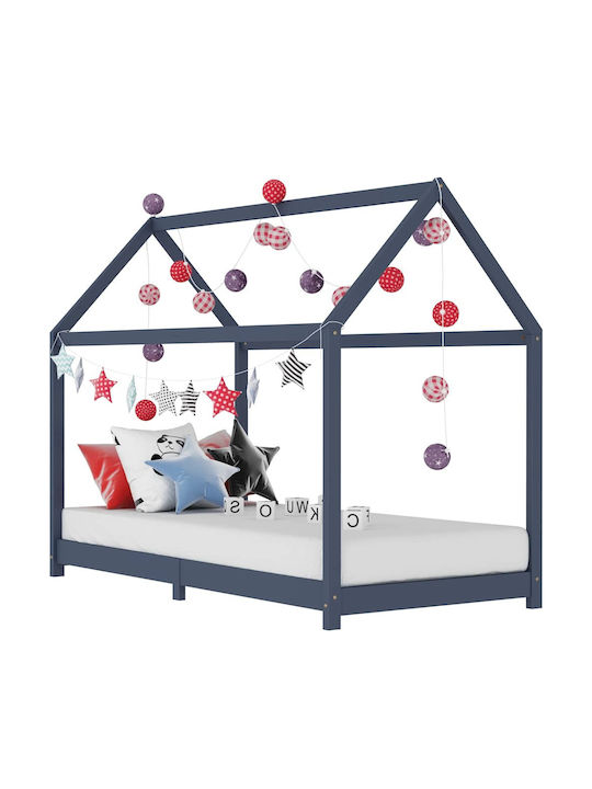 Pat pentru Copii Single Gri pentru Saltea 90x200cm