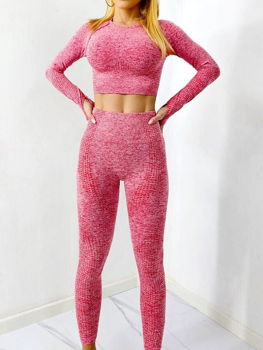 Leggings Pentru Instruire Set Femei Cu Colanți Cropped Push Up Roșii