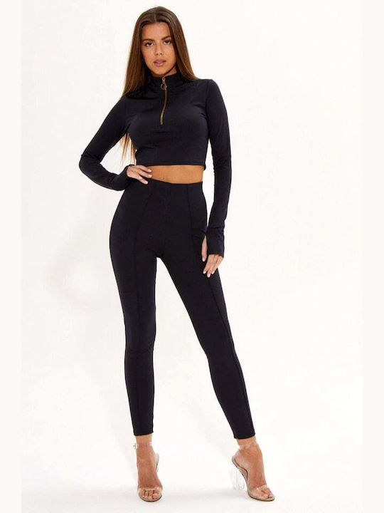 Training Set mit Gekürzten Leggings Schwarz