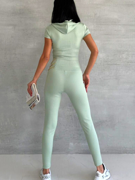 Leggings Pentru Instruire Set Femei Cu Colanți Cropped De Strângere Verde Deschis