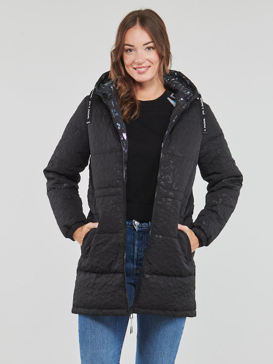 Kalmar Women's Long Puffer Jacket for Winter with Hood Black