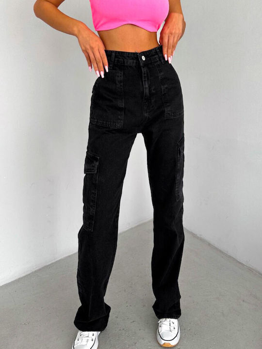 Hoch tailliert Damenjeans in Entspannter Passform Black