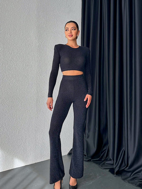 Femei Black Set cu Pantaloni Evazați