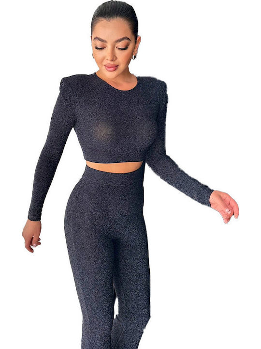 Femei Black Set cu Pantaloni Evazați