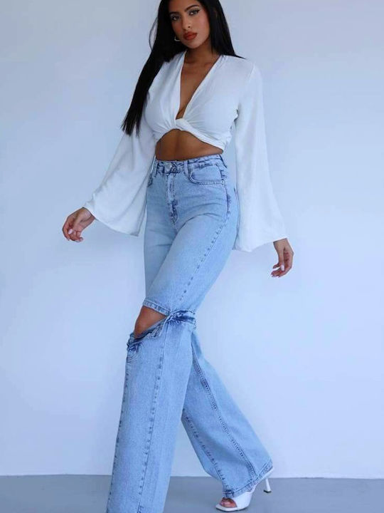 Hoch tailliert Damenjeans in Mom-Passform Baby Blue