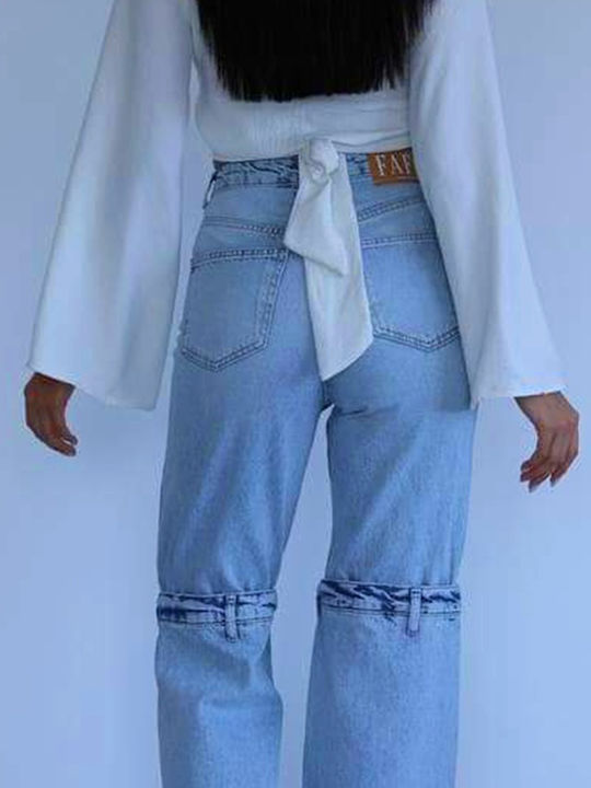 Hoch tailliert Damenjeans in Mom-Passform Baby Blue