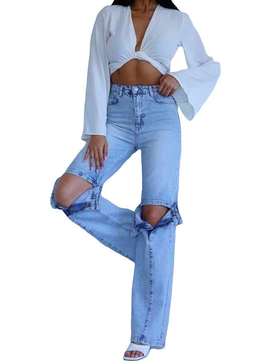 Hoch tailliert Damenjeans in Mom-Passform Baby Blue