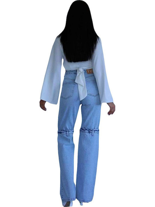 Hoch tailliert Damenjeans in Mom-Passform Baby Blue